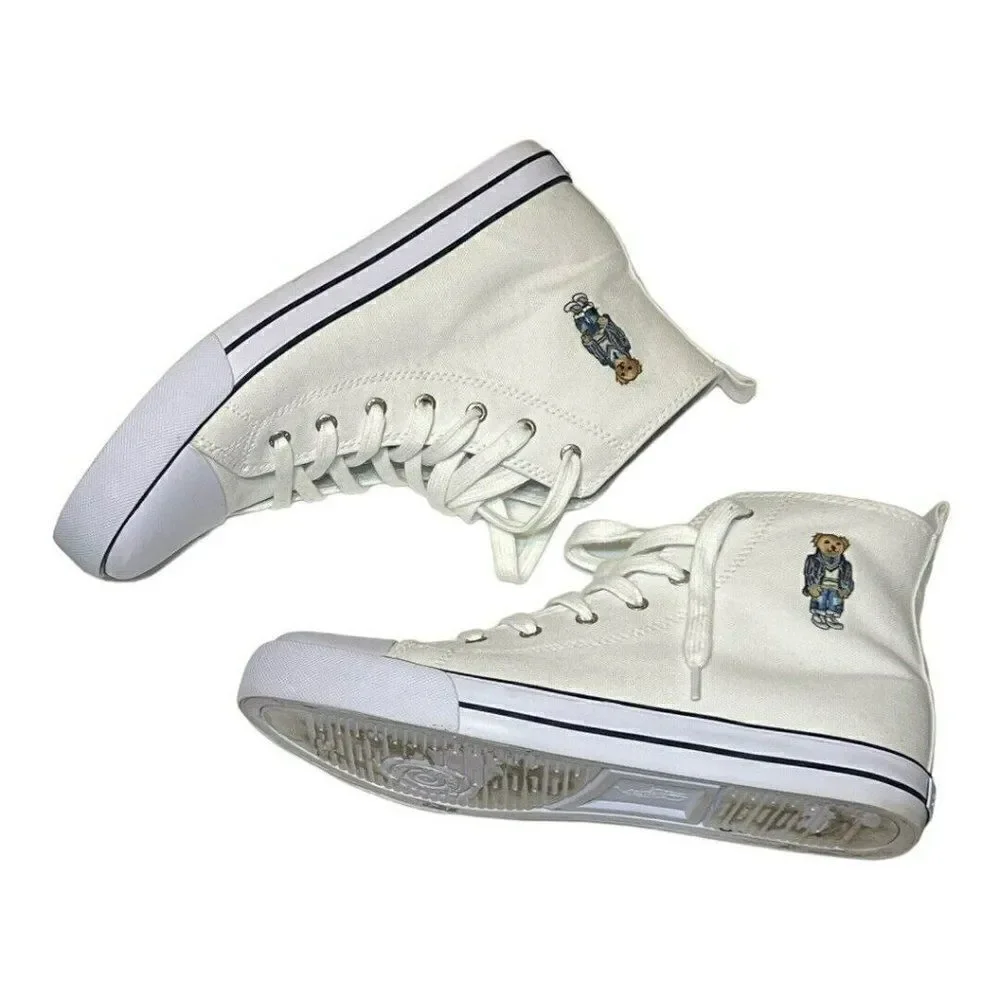 Polo Ralph Lauren High Top Sneakers Toddler Size 10 White Good‎ Polo Bear Canvas